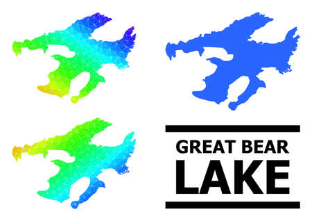Vector low-poly spectrum colored map of Great Bear Lake with diagonal gradient. Triangulated map of Great Bear Lake polygonal illustration.のイラスト素材