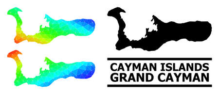 Vector low-poly rainbow colored map of Grand Cayman Island with diagonal gradient. Triangulated map of Grand Cayman Island polygonal illustration.のイラスト素材