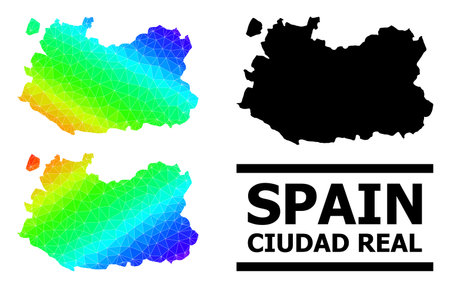 Vector lowpoly spectral colored map of Ciudad Real Province with diagonal gradient. Triangulated map of Ciudad Real Province polygonal illustration.のイラスト素材