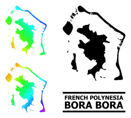 Vector lowpoly spectrum colored map of Bora-Bora with diagonal gradient. Triangulated map of Bora-Bora polygonal illustration.のイラスト素材