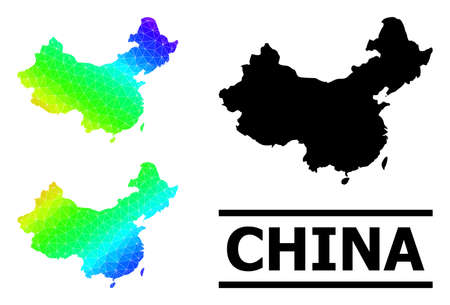 Vector lowpoly spectral colored map of China with diagonal gradient. Triangulated map of China polygonal illustration.のイラスト素材