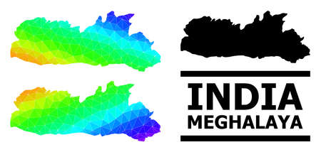 Vector low-poly spectrum colored map of Meghalaya State with diagonal gradient. Triangulated map of Meghalaya State polygonal illustration.のイラスト素材