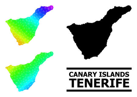 Vector low-poly spectral colored map of Tenerife Island with diagonal gradient. Triangulated map of Tenerife Island polygonal illustration.のイラスト素材