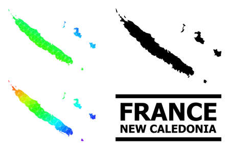Vector lowpoly spectrum colored map of New Caledonia with diagonal gradient. Triangulated map of New Caledonia polygonal illustration.のイラスト素材