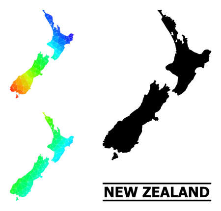 Vector lowpoly spectrum colored map of New Zealand with diagonal gradient. Triangulated map of New Zealand polygonal illustration.のイラスト素材