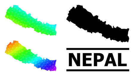 Vector lowpoly spectrum colored map of Nepal with diagonal gradient. Triangulated map of Nepal polygonal illustration.のイラスト素材