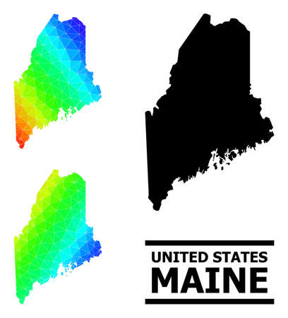 Vector lowpoly spectrum colored map of Maine State with diagonal gradient. Triangulated map of Maine State polygonal illustration.のイラスト素材