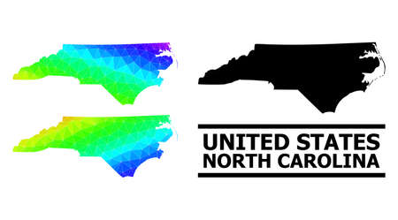 Vector lowpoly rainbow colored map of North Carolina State with diagonal gradient. Triangulated map of North Carolina State polygonal illustration.のイラスト素材
