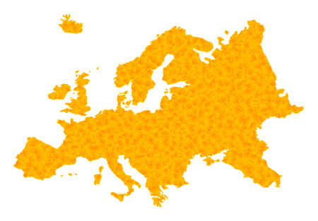 Vector Gold map of Europe. Map of Europe is isolated on a white background. Gold items pattern based on solid yellow map of Europe.のイラスト素材
