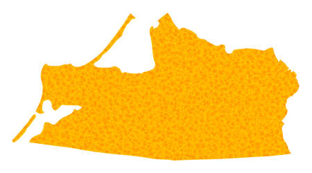 Vector Gold map of Kaliningrad Region. Map of Kaliningrad Region is isolated on a white background. Gold items texture based on solid yellow map of Kaliningrad Region.のイラスト素材
