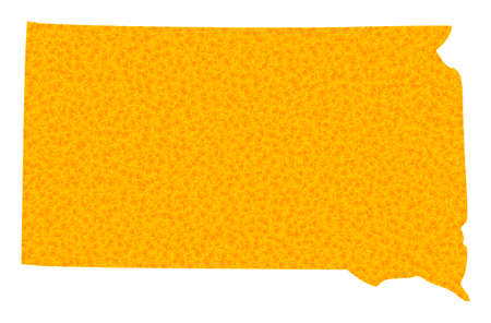 Vector Golden map of South Dakota State. Map of South Dakota State is isolated on a white background. Golden items mosaic based on solid yellow map of South Dakota State.のイラスト素材