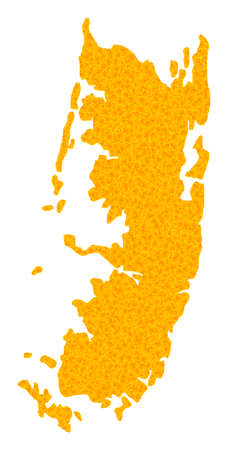 Vector Gold map of Pemba island. Map of Pemba island is isolated on a white background. Gold items mosaic based on solid yellow map of Pemba island.のイラスト素材