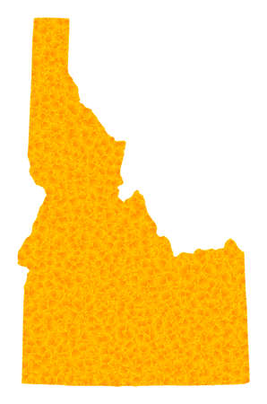 Vector Gold map of Idaho State. Map of Idaho State is isolated on a white background. Gold items mosaic based on solid yellow map of Idaho State.のイラスト素材