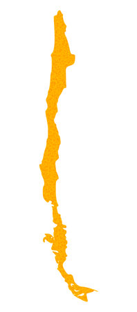 Vector Golden map of Chile. Map of Chile is isolated on a white background. Golden items pattern based on solid yellow map of Chile.のイラスト素材