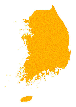 Vector Golden map of South Korea. Map of South Korea is isolated on a white background. Golden particles mosaic based on solid yellow map of South Korea.のイラスト素材