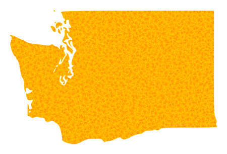 Vector Golden map of Washington State. Map of Washington State is isolated on a white background. Golden items pattern based on solid yellow map of Washington State.のイラスト素材