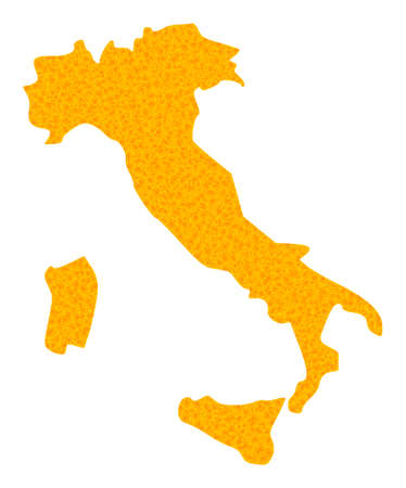 Vector Gold map of Italy. Map of Italy is isolated on a white background. Gold particles mosaic based on solid yellow map of Italy.のイラスト素材