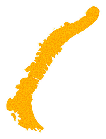 Vector Gold map of Novaya Zemlya Islands. Map of Novaya Zemlya Islands is isolated on a white background. Gold particles texture based on solid yellow map of Novaya Zemlya Islands.のイラスト素材