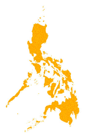 Vector Gold map of Philippines. Map of Philippines is isolated on a white background. Gold particles texture based on solid yellow map of Philippines.の写真素材