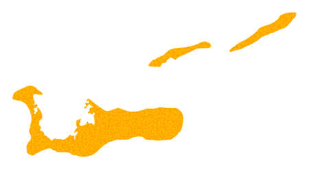 Vector Golden map of Cayman Islands. Map of Cayman Islands is isolated on a white background. Golden particles pattern based on solid yellow map of Cayman Islands.のイラスト素材