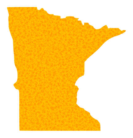 Vector Golden map of Minnesota State. Map of Minnesota State is isolated on a white background. Golden particles texture based on solid yellow map of Minnesota State.のイラスト素材