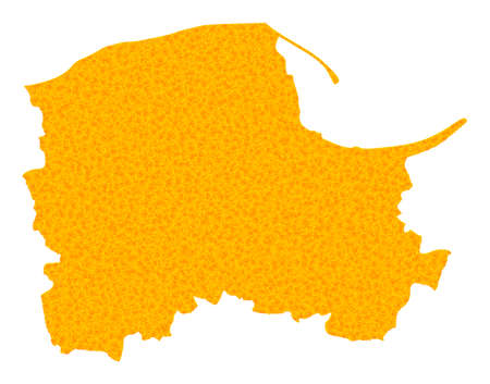 Vector Golden map of Pomerania Province. Map of Pomerania Province is isolated on a white background. Golden particles texture based on solid yellow map of Pomerania Province.のイラスト素材
