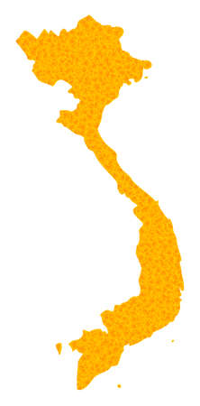 Vector Golden map of Vietnam. Map of Vietnam is isolated on a white background. Golden particles texture based on solid yellow map of Vietnam.のイラスト素材