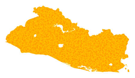 Vector Gold map of El Salvador. Map of El Salvador is isolated on a white background. Gold items mosaic based on solid yellow map of El Salvador.のイラスト素材