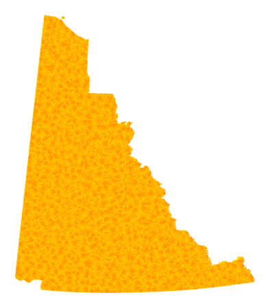 Vector Golden map of Yukon Province. Map of Yukon Province is isolated on a white background. Golden items mosaic based on solid yellow map of Yukon Province.のイラスト素材