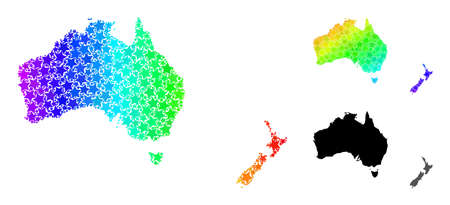 Spectrum gradiented star mosaic map of Australia and New Zealand. Vector colorful map of Australia and New Zealand with spectrum gradients.のイラスト素材
