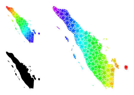Rainbow gradiented star collage map of Sumatra Island. Vector colorful map of Sumatra Island with spectral gradients.のイラスト素材