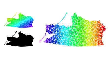 Rainbow gradient star collage map of Kaliningrad Region. Vector colorful map of Kaliningrad Region with rainbow gradients.のイラスト素材