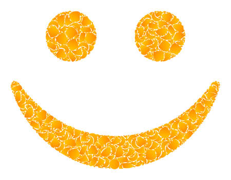 Vector golden happy smile mosaic icon. Happy smile is isolated on a white background. Gold items mosaic based on happy smile icon. Mosaic happy smile iconic image is constructed of yellow items.のイラスト素材
