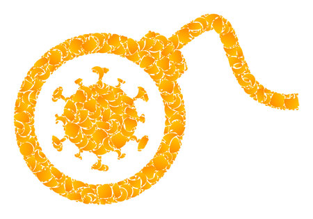 Vector gold virus bomb mosaic icon. Virus bomb is isolated on a white background. Gold items mosaic based on virus bomb icon. Mosaic virus bomb iconic image is formed from yellow parts.のイラスト素材