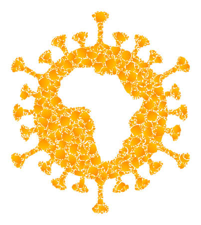 Vector gold African virus mosaic icon. African virus is isolated on a white background. Gold items pattern based on African virus icon. Mosaic African virus iconic image is made of yellow items.のイラスト素材