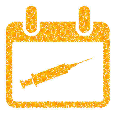Vector golden vaccination calendar mosaic icon. Vaccination calendar is isolated on a white background. Golden items collage based on vaccination calendar icon.のイラスト素材