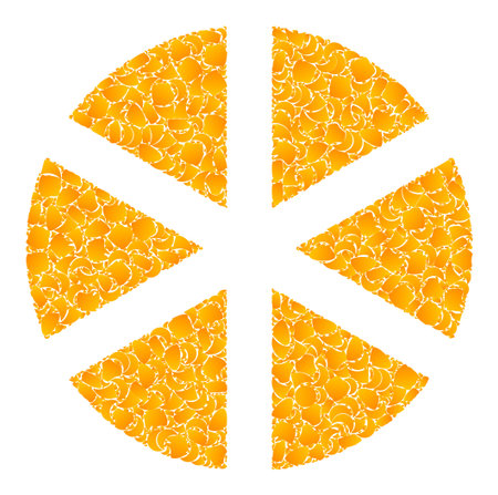 Vector gold pizza mosaic icon. Pizza is isolated on a white background. Golden items mosaic based on...