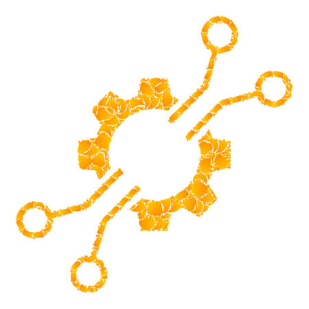 Vector gold electronic mechanics mosaic icon. Electronic mechanics is isolated on a white background. Gold items mosaic based on electronic mechanics icon.のイラスト素材