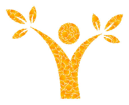 Vector gold tree man mosaic icon. Tree man is isolated on a white background. Gold items pattern based on tree man icon. Mosaic tree man iconic image is created from yellow items.のイラスト素材