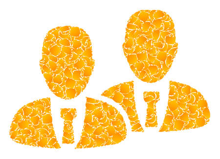 Vector golden managers mosaic icon. Managers is isolated on a white background. Golden items mosaic based on managers icon. Mosaic managers iconic image is designed from yellow items.のイラスト素材
