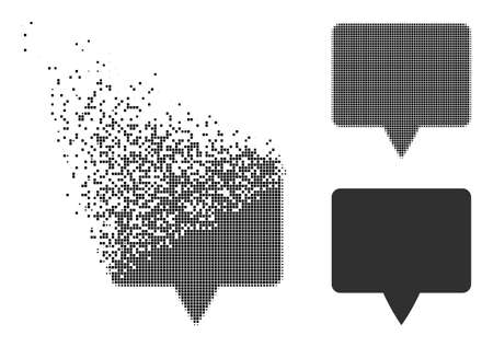 Dispersed dotted banner vector icon with wind effect, and original vector image. Pixel dissipation effect for banner demonstrates speed and movement of cyberspace abstractions.のイラスト素材