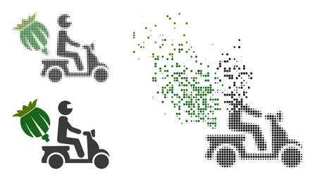 Dispersed dot opium motorbike delivery vector icon with destruction effect, and original vector image.のイラスト素材