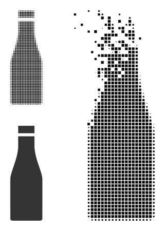 Dissolved pixelated beer bottle vector icon with wind effect, and original vector image. Pixel dissipation effect for beer bottle demonstrates speed and movement of cyberspace items.のイラスト素材