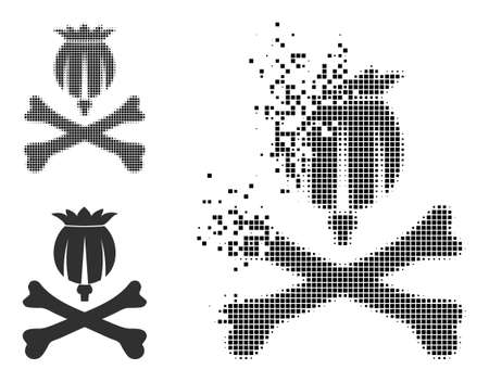 Dissolved dot mortal opium vector icon with destruction effect, and original vector image. Pixel destruction effect for mortal opium shows speed and motion of cyberspace matter.のイラスト素材