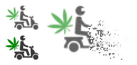 Dispersed dotted marijuana motorbike delivery vector icon with wind effect, and original vector image.のイラスト素材