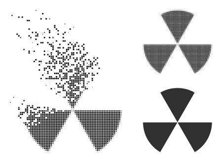 Dissolved dotted circle sectors vector icon with destruction effect, and original vector image. Pixel fragmentation effect for circle sectors demonstrates speed and movement of cyberspace items.のイラスト素材