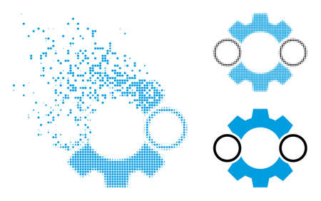 Dissolved dotted nanobot vector icon with destruction effect, and original vector image. Pixel destruction effect for nanobot shows speed and motion of cyberspace objects.のイラスト素材