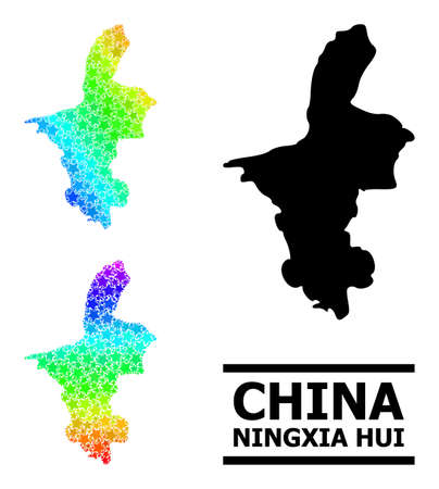 Spectral gradiented star mosaic map of Ningxia Hui Region. Vector colorful map of Ningxia Hui Region with spectrum gradients.のイラスト素材