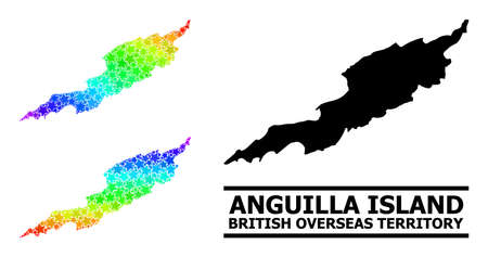 Rainbow gradient star mosaic map of Anguilla Island. Vector colorful map of Anguilla Island with rainbow gradients. Mosaic map of Anguilla Island collage is organized with random color star parts.のイラスト素材