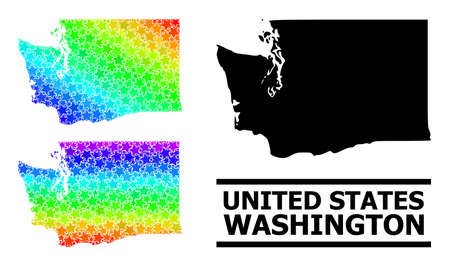 Spectral gradiented star collage map of Washington State. Vector vibrant map of Washington State with spectral gradients.のイラスト素材